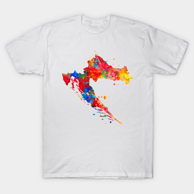 Croatia Map Watercolor Painting T-Shirt by Miao Miao Design